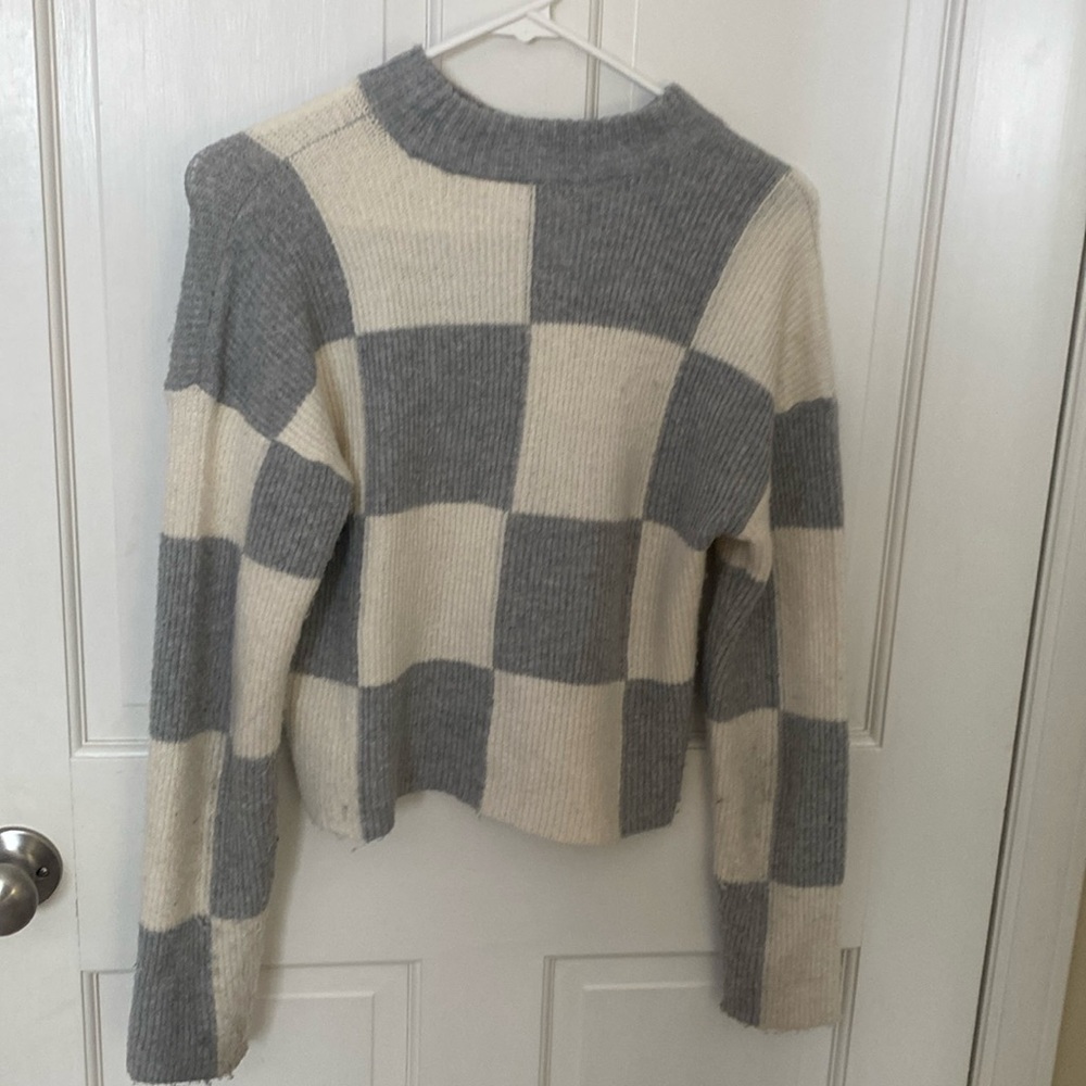 Gray and White checkered sweater